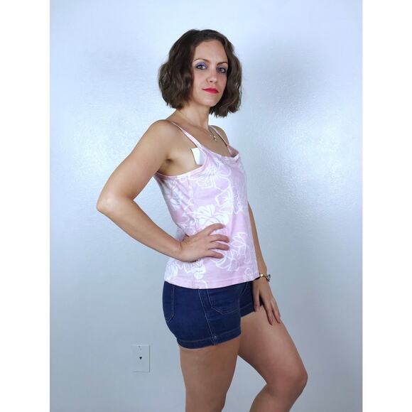 vintage y2k Light Pink HAWAIIAN Hibiscus Print TANK TOP M/Large tropical print - Picture 7 of 9